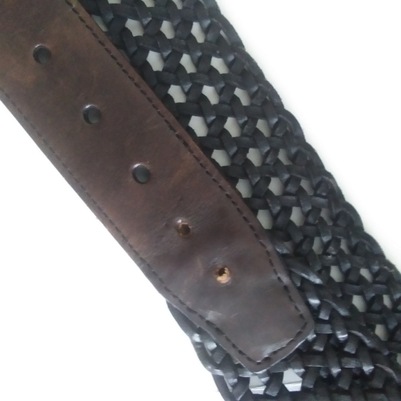 Talbots Wide Woven Leather Belt, Two-Tone Black and Brown - Picture 6 of 12